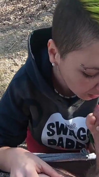 Outdoor blowjob at the lakes with cum in mouth and swallowing