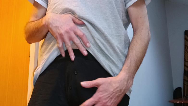 Rockardglans: Branlette au travail - masturbation à poil, grosse bite non circoncise et éjaculation -...