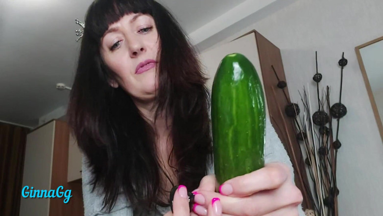 GinnaGg: Queen of Vegetables Fucks Cucumber in Black Condom
