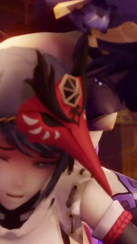Genshin Raiden Shogun Fucks Sara with a Strapon, Itto Is There Too