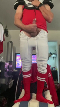 Football Stud Jockdad87 Shoots a Big Load of Cum in His Gear