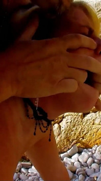 Cameraman fucks curvy mature Dickxy anal while shooting on the beach