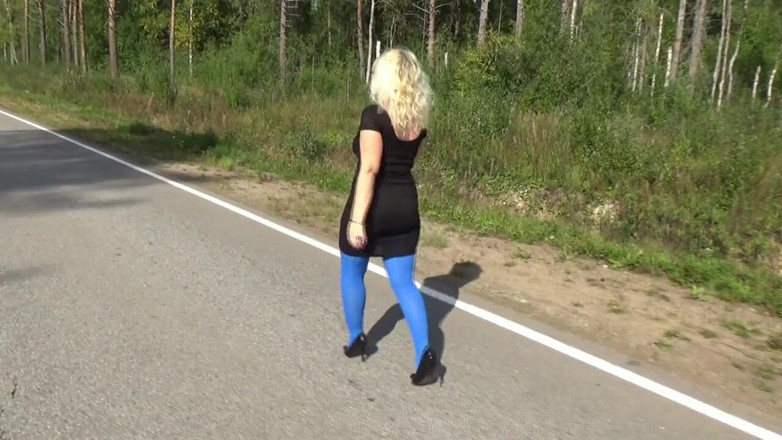 Nylon-Heels: Pantimedias azules
