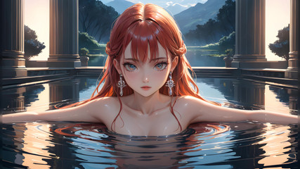 LustRender: Mooie naakte hentai-meisjes in het water