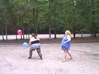 BBW nurse Vicki adventures with friends: BBW gals play volley ball with balloons