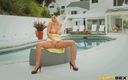 Porn Gutter: Cavalgada à beira da piscina com peituda loira Riley Evans