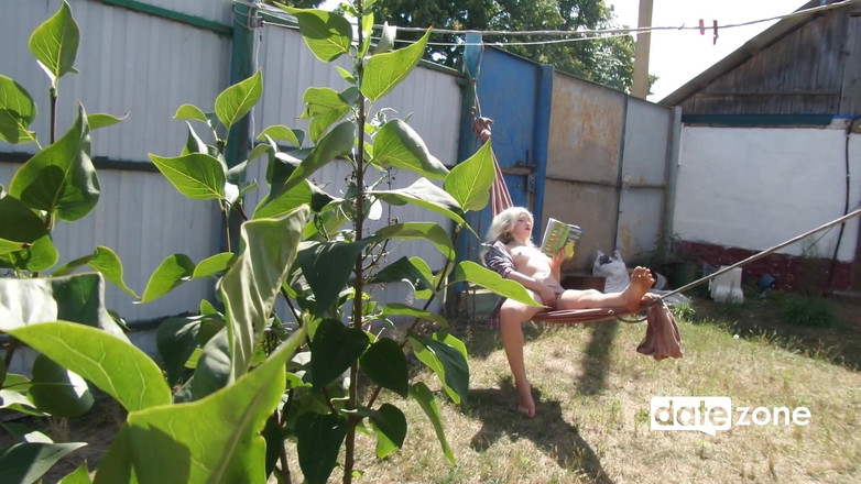 Datezone: Real Platinum Blonde Reads Book and Masturbates Outdoors