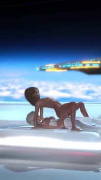 3d sexy sci-fi dick-girl Android bawi się gorącą kobietą na stacji kosmicznej