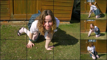 Littlevixen: Haley v vysokoškolské uniformě a síťovaných punčochách Venku