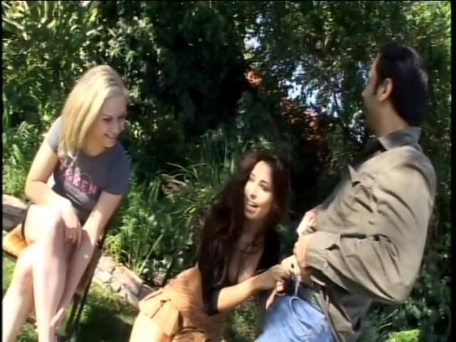 A girls group: Two hot girls enjoy cocks in outdoor
