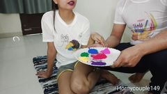 Hornycouple149: Sara anální sex v Holi Festival si užila obrovského ptáka