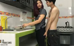 Fuck My Stepsister While She Washes the Dishes Cum - Double