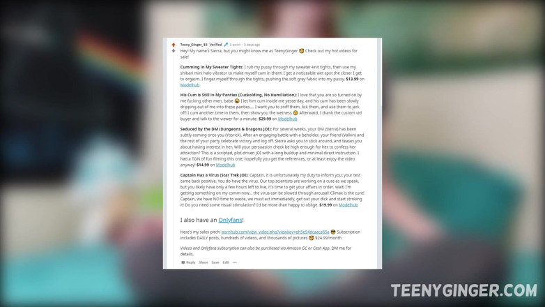 Teeny Ginger: Co je /r/sexsells? Zkoumání trhu s digitálním sexem společnosti Reddit