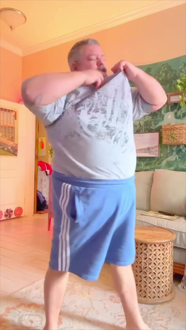 Hand-Free-Daddy-Chub: Naakte Mollige Dansende Van Dichtbij, Handenvrij Orgasme