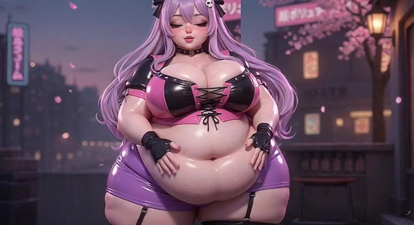 Animate golden: Une BBW anime trémousse son cul énorme dans un string violet
