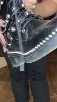 I Show a Beautiful Figure in Black Leggings and Black Boots/