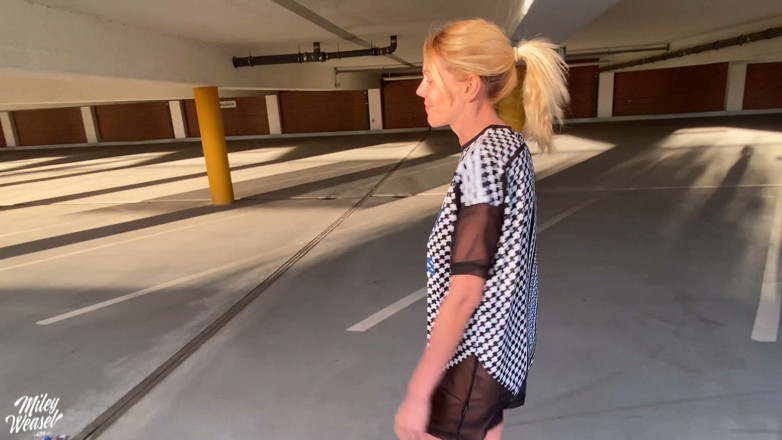 Miley Weasel: Horny Blonde MILF Slut Gets Fucked Throughout the Parking Garage