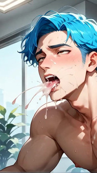 Een gigantische vloed in pop-shot! Blauwharige kantoor climaxes zijn de beste homo-xxx-porno!