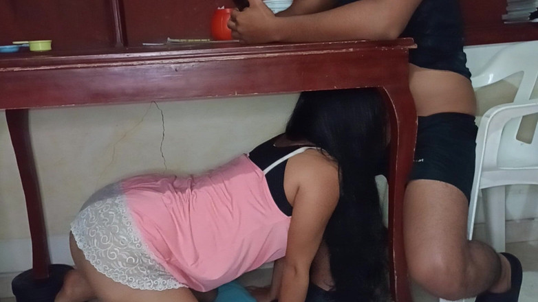 The sexy bride: Lover Under the Table Sucks My Cock Without Caring About...
