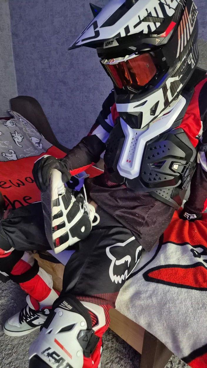 Sneakersmax98: An Excited Guy in Motorcycle Gear Fucks His Sneakers