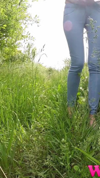 Diana Pee on Grass in the Forest and Then She Dress Pulling up Her Tight Jeans