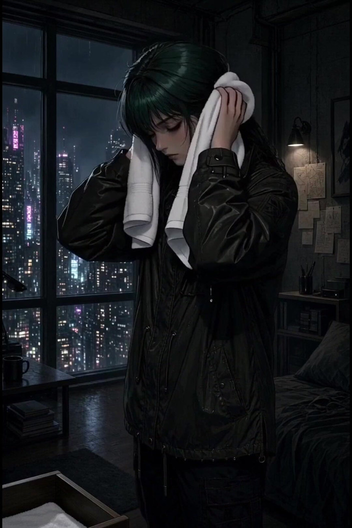 Wertstofsamler: Anime Grönhårig Cyberpunk Regn fönster knulla