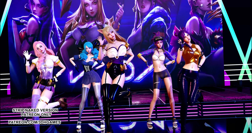 3D-Hentai Games: Teman wanita - kaca manik Ahri, Akali, Seraphine, Kaisa, Gwen tarian...