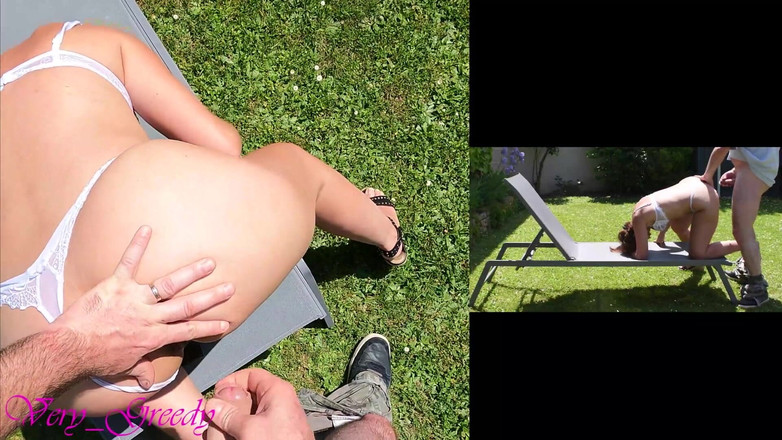 Les Gourmands: Krásná MILFka v sexy bílém prádle je ošukaná zezadu venku...