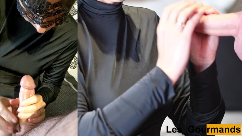 Les Gourmands: MILF saje v černých šatech a dostane sperma na obličej