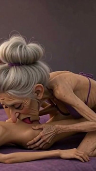 Extremely Skinny Old Woman Licks a Skinny Young Woman's Pussy