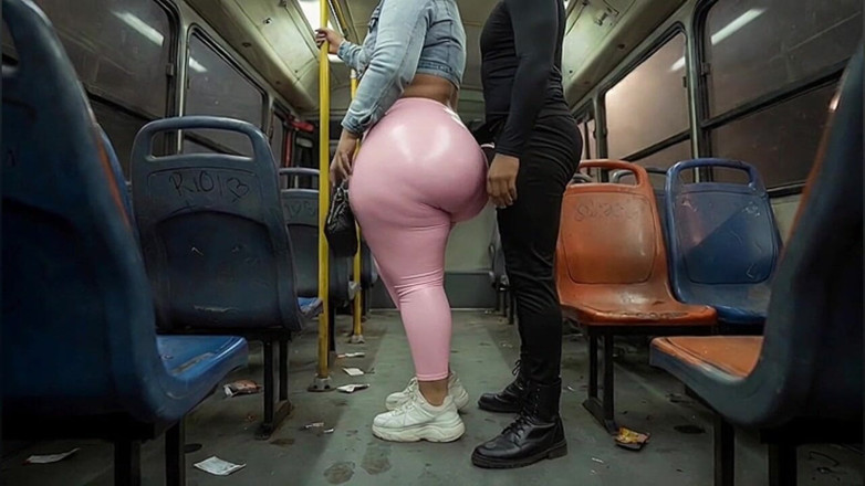 Xprohibidox1: Balaclava bbw recebe cu em calças rosa brilhantes apertadas - ônibus público