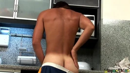 Sexy Tan Line Latino Anakin Hair Jack off in Kitchen Solo Jerk Dick Jizz!