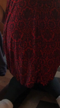 Daphne Fitting Room Teasing in a Red Dress and Leggings