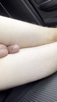 Teen boy flashes ass and dick in car, finger in ass