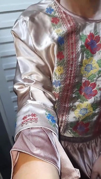 Crossdresser Wearing Satin Set Masturbation