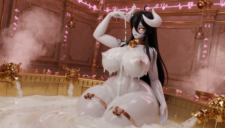 Stories&Anime: Albedo Demon Queen Bath 에피소드 3 - 거대한 젖탱이 비누 놀이와 젖은 보지 애널