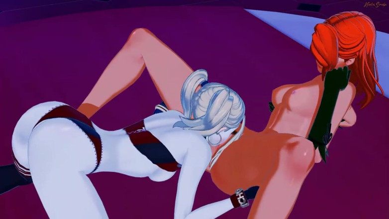 Hentai Smash: 할리 퀸과 포이즌 아이비는 번갈아 가며 서로의 보지를 먹고 오르가즘을 받을 때까지 사정합니다 - DC 빌라스 레즈 헨타이.