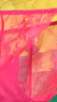 Red Lacy Panties Under Yellow Skirt