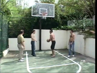Group Bang: Horny brunette gives head to entire basketball team on court
