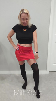 Black Thigh High Socks & Red Mini Skirt