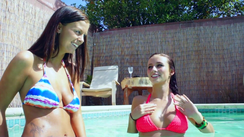 LesbianFantasies: Friends in the swimming pool have fun with their horny...