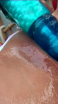 Blonde Poolside Footjob and Wet Tease