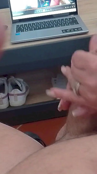MILF Gives a Handjob and Gets Covered in Cum