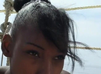Black Jass: Black baywatch babe helping a guy in need