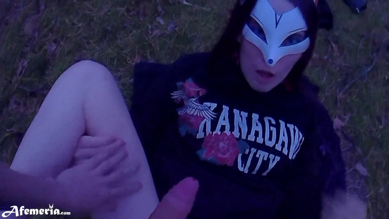 Afemeria: Masked brunette fucked good in the woods and sucked dick...