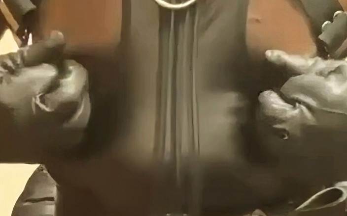 Black smoking muscle stepdad: BBC Latex Tight Tit Exposing Singlet Nipple Play Edging Cum