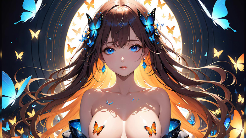 LustRender: Un papillon rayonne une belle jeune femme avec des ailes...