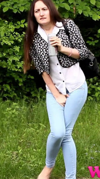 Diana Tries to Hold Her Pee Grabbing Her Crotch While She Is on a Walk Trough a Forest