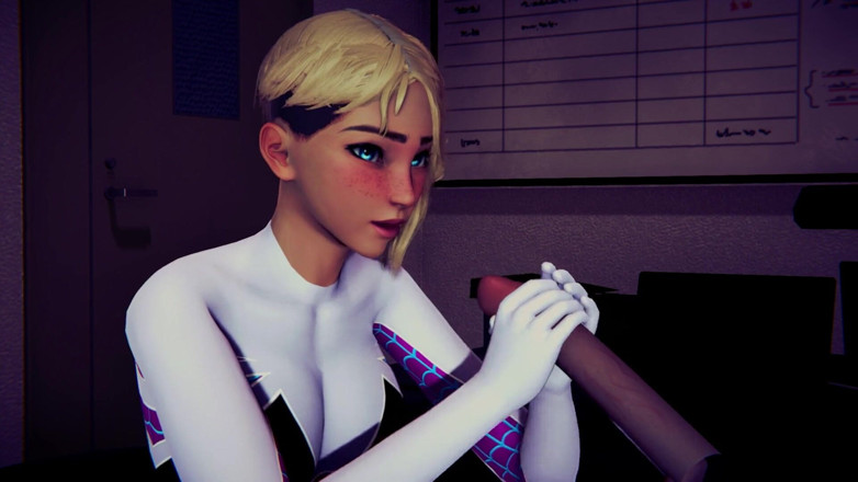 Waifu club 3D: Gwen дрочит твой член, пока ты не кончаешь