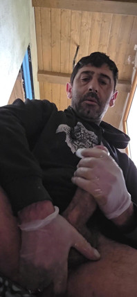 Straight Boy Jerks off on the Construction Site with Latex Gloves.